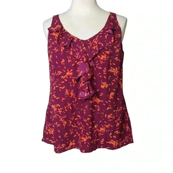 Loft Womens Ruffle Front Camisole Blouse Pink & Orange Size Large - Picture 1 of 7